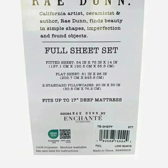 Rae Dunn Full Bed Sheet Set Valentine's Love Anniversary Red XOXO - Picture 3 of 8